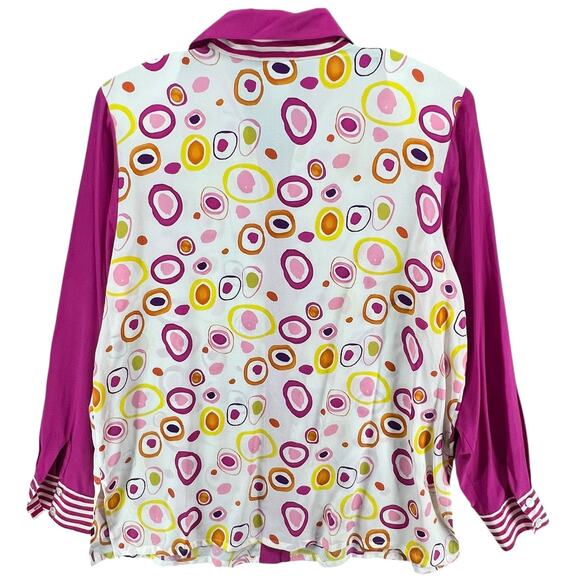 Koos Of Course Vintage Blouse Womens L Pink White Silk Abstract 90s Retro Top - Picture 4 of 14